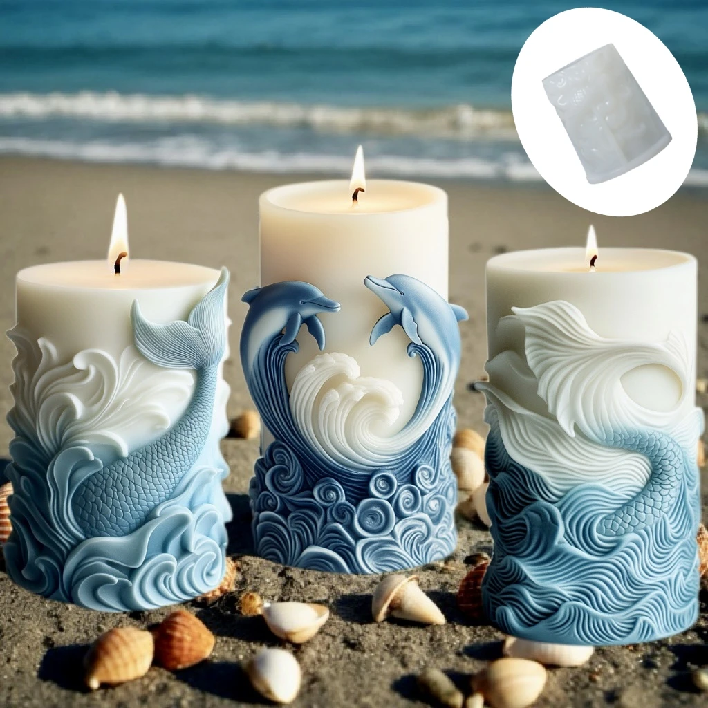 Resin Ocean Wave Mold - Diy Oceaangolfschuim Cilindrische Kaars Siliconen Vorm